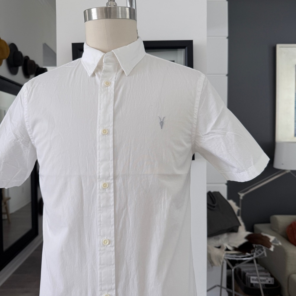 All Saints White Riviera Button Down Cotton Men's Shirt, Size‎ SMALL